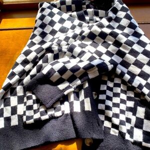 Dressed in Lala Love You Checkerboard Oversize Cardigan in Mixed Black Check (Q)